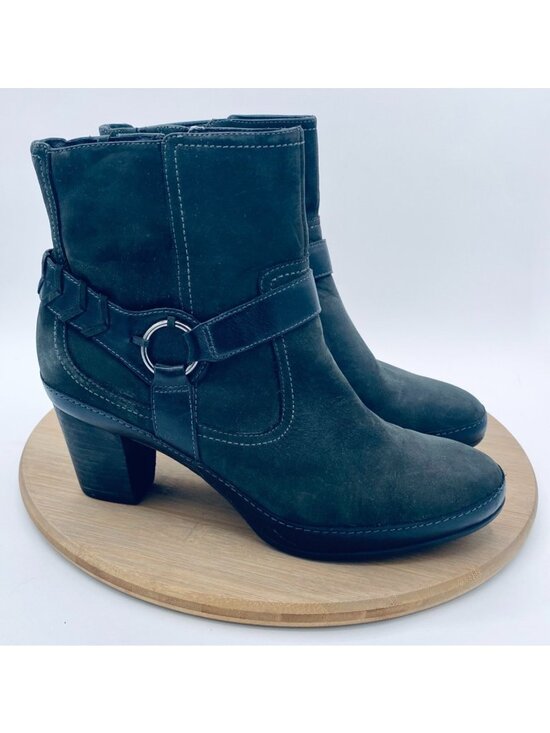 Clarks Shoes - Clarks Harness Boots Womens 9.5 Gray Leather Artisan Heels Biker Gothic Cowgirl
